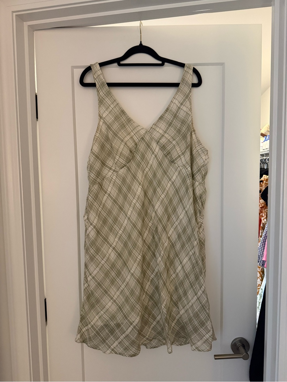 American Eagle Outfitters Light Green Plaid Midi Dress